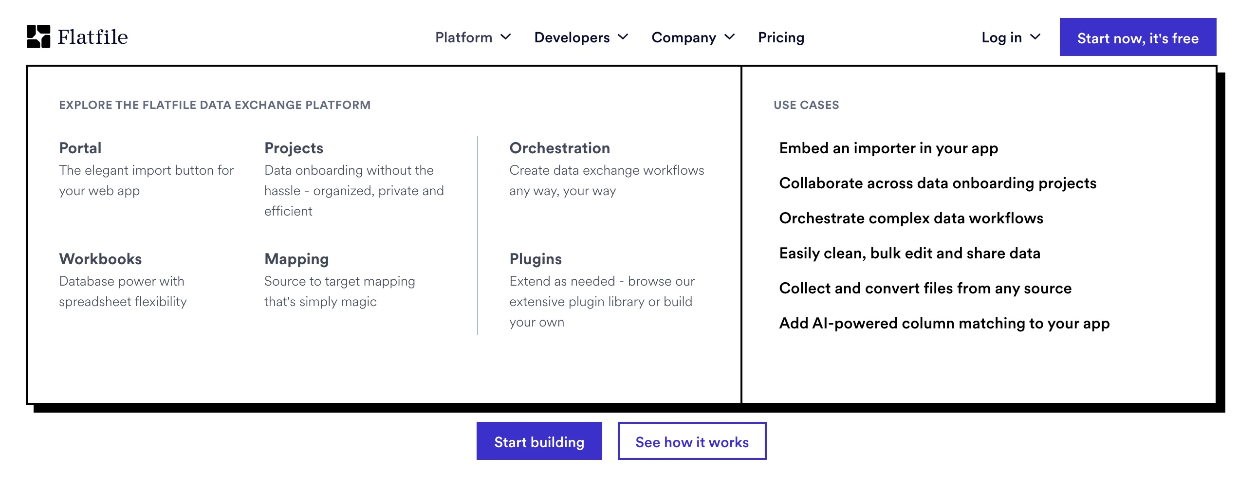 A picture of the new options in the Flatfile website menu