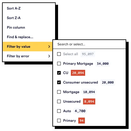 Icons representing column filtering