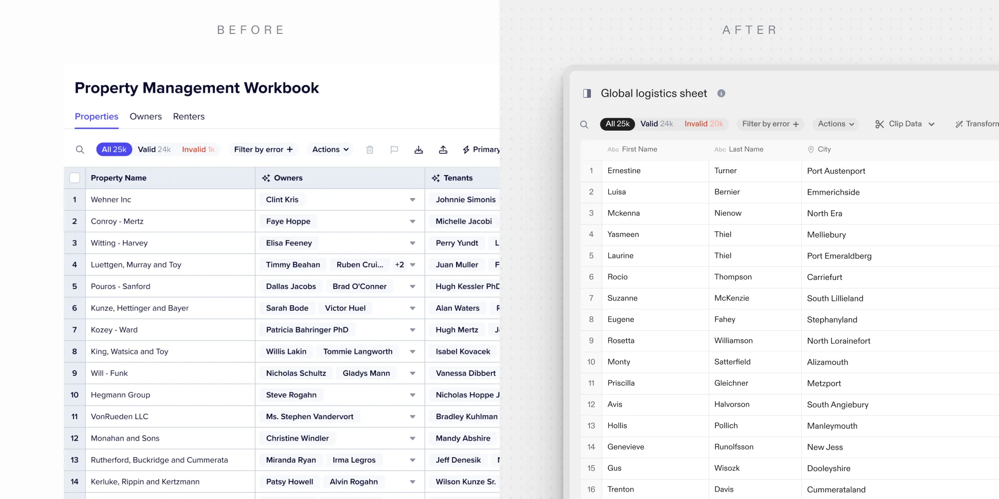 The Flatfile interface before and after the design system changes