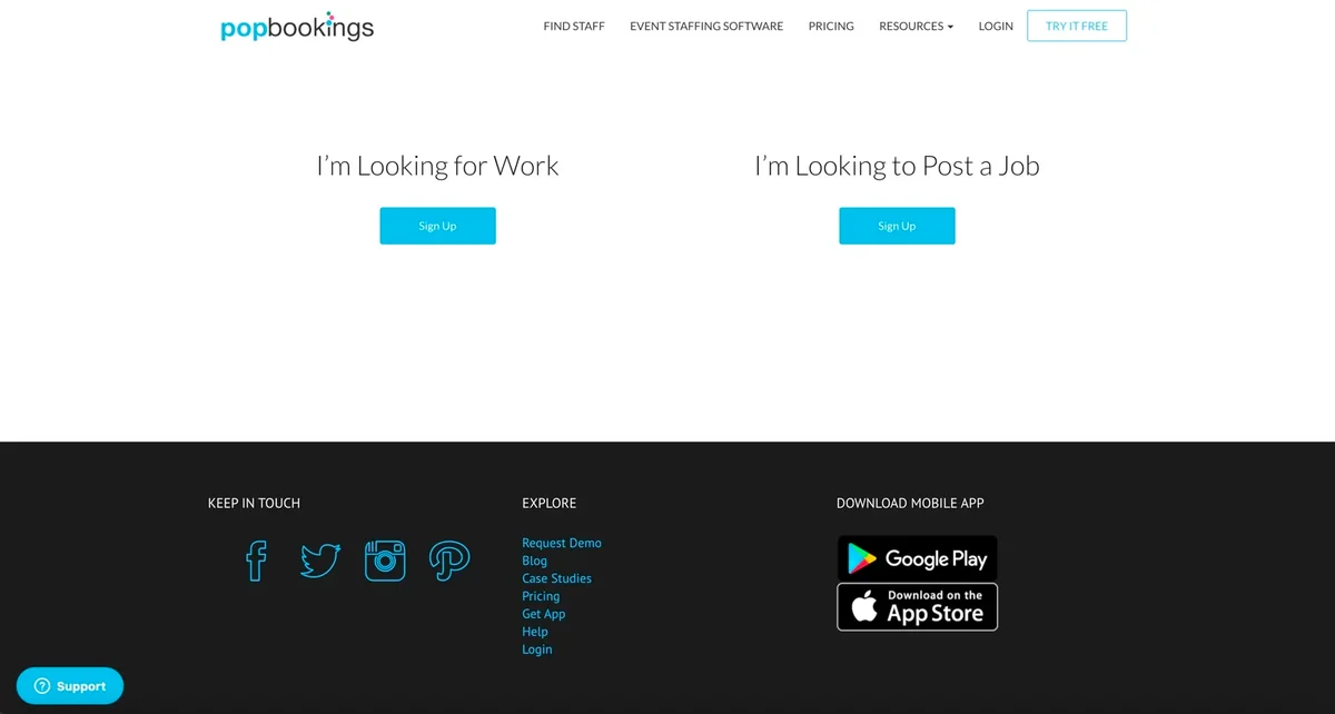 Screenshot of popbookings' website