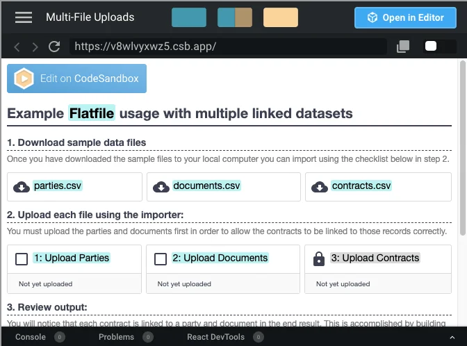 A Flatfile demo that shows how you can reliably split and import data from multiple files. (Source: Flatfile)