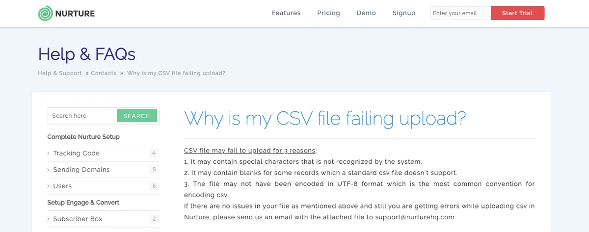 Nurture FAQ screenshot
